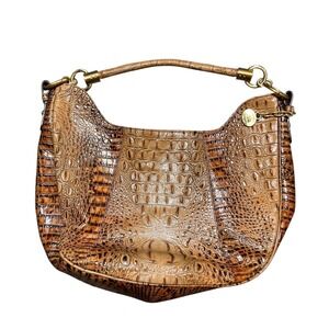 Brahmin‎ Carmela Melbourne Tan Croc Embossed Hobo Shoulder Handbag Luxury **